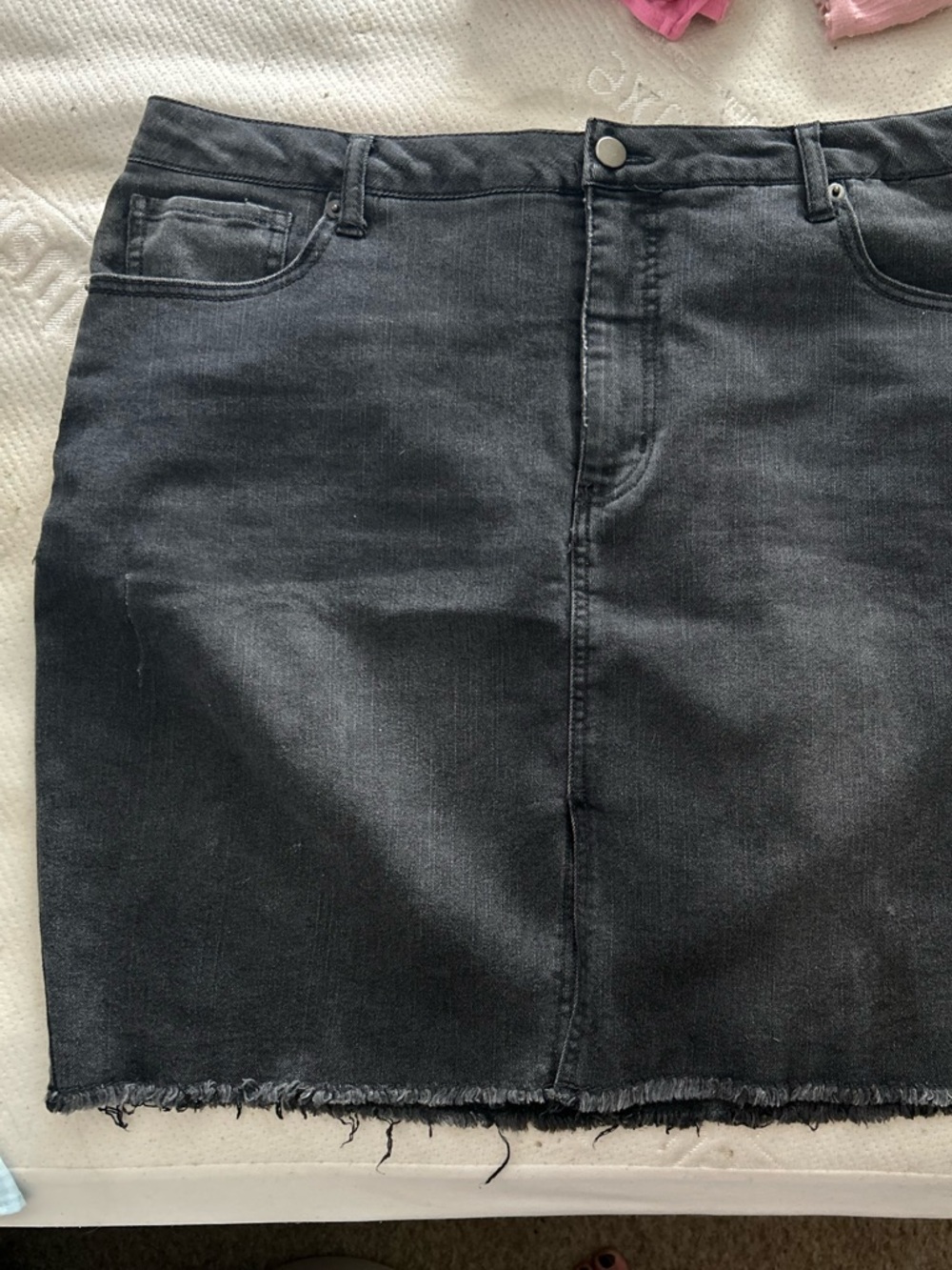 Faded Glory Black Denim Mini Skirt with Frayed Hem